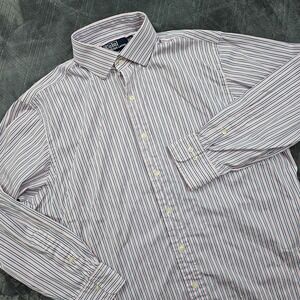 Polo Ralph Lauren Regent Classic Men 16.5 32 33 Shirt Stripe Blue Pink Preppy